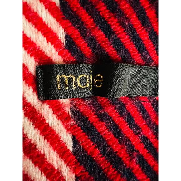 Maje Jacquard Poncho Lightweight Cape Top One Size Open Front Fringed Trim - Picture 8 of 9